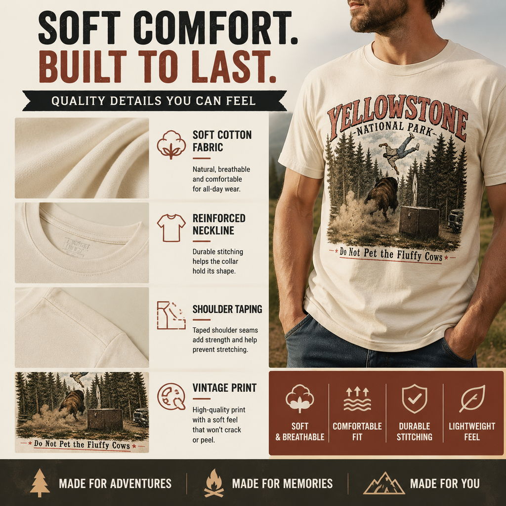 "Do Not Pet The Fluffy Cows T-Shirt" 🏞️ Yellowstone National Park Vintage Bison Graphic Tee