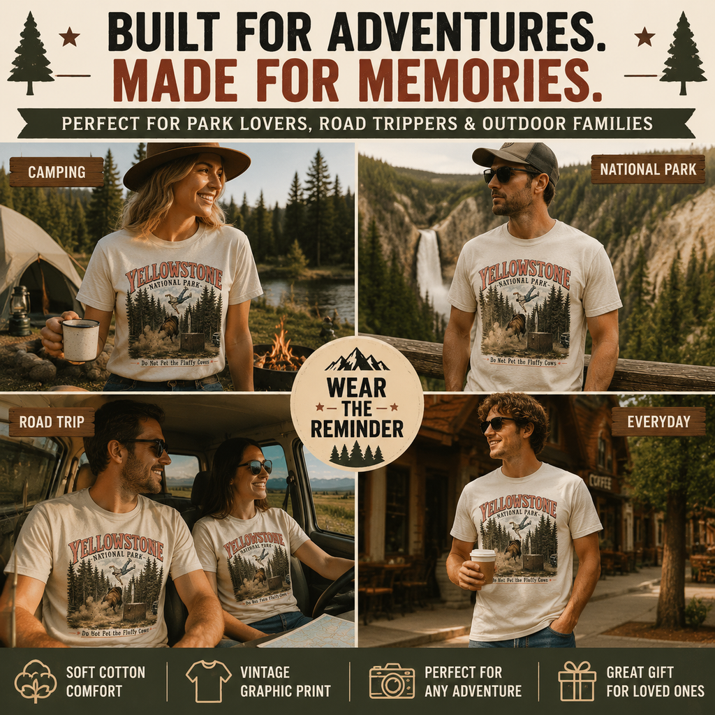 "Do Not Pet The Fluffy Cows T-Shirt" 🏞️ Yellowstone National Park Vintage Bison Graphic Tee