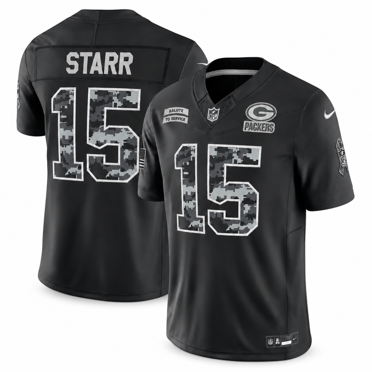 Men's Bart Starr Green Bay Packers 2026 Salute to Service Stitched Limited Jersey - Black