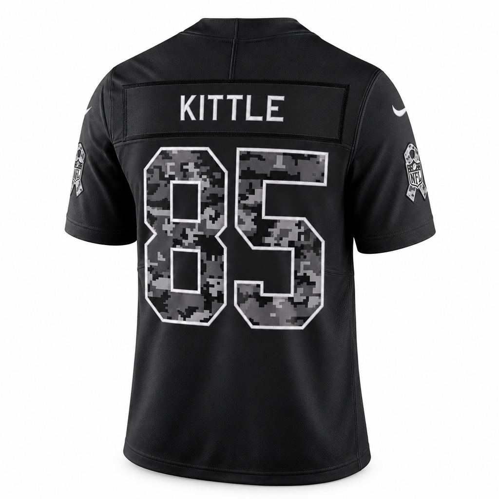 Men’s George Kittle #85 San Francisco 49ers 2026 Salute to Service Stitched Limited Jersey – Black