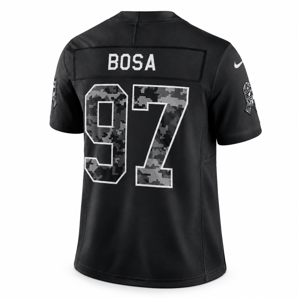 Men’s Nick Bosa #97 San Francisco 49ers 2026 Salute to Service Stitched Limited Jersey – Black