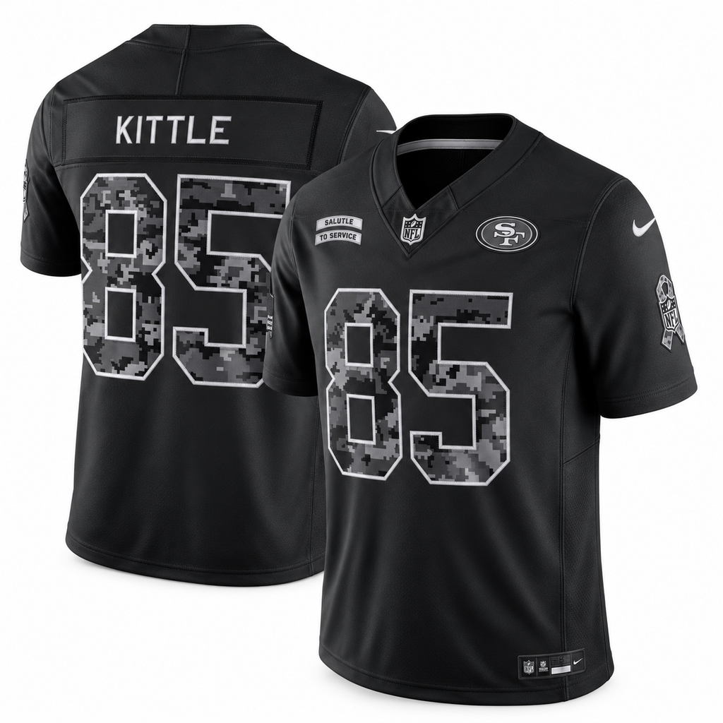 Men’s George Kittle #85 San Francisco 49ers 2026 Salute to Service Stitched Limited Jersey – Black