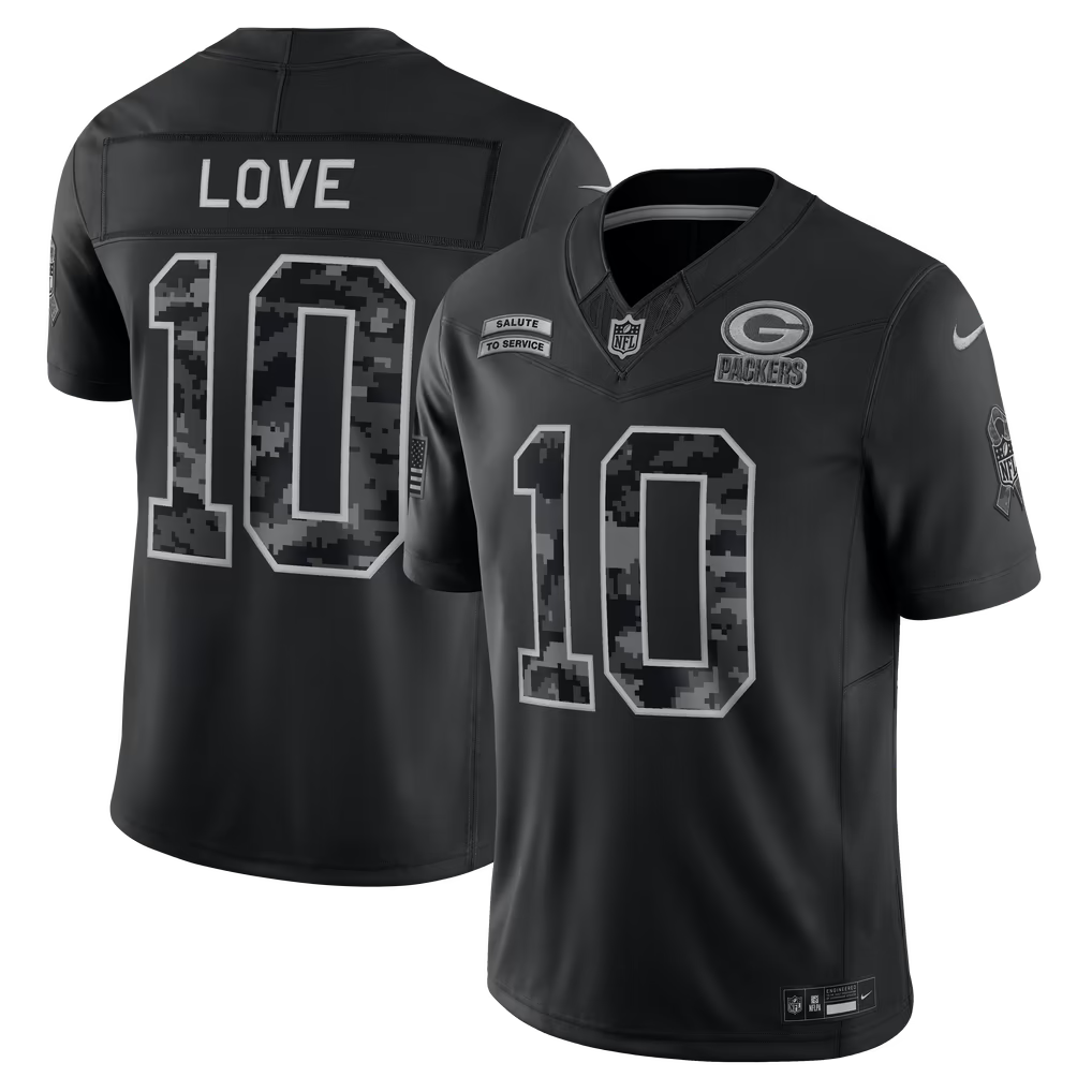 Men's Jordan Love Green Bay Packers 2026 Salute to Service Stitched Limited Jersey - Black